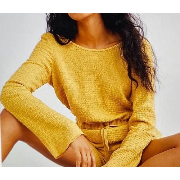 Free People Pants - FREE PEOPLE Women’s  Laidback Lover Romper  Color Sunny Honey Cotton Sz S